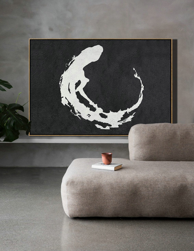 Huge Abstract Canvas Art,Oversized Horizontal Minimalist Abstract Art On Canvas, Black And White Minimalist Painting - Hand Painted Acrylic Painting